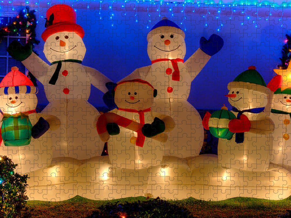 Christmas Decorations Jigsaw Puzzle featuring the photograph Holiday Snowmen 2 by Richard J Cassato
