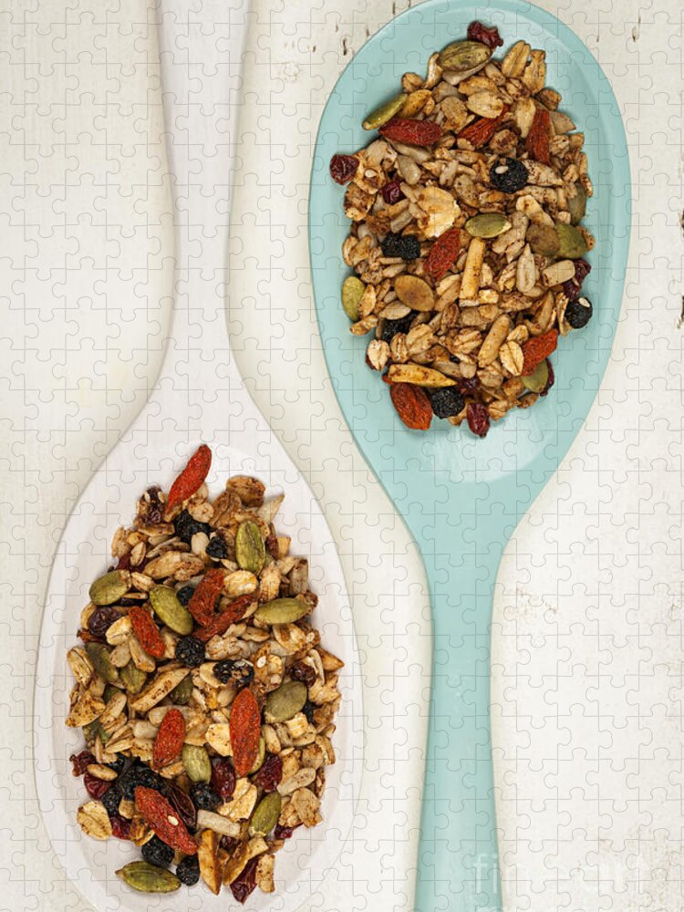 Granola Jigsaw Puzzle featuring the photograph Homemade granola in spoons by Elena Elisseeva