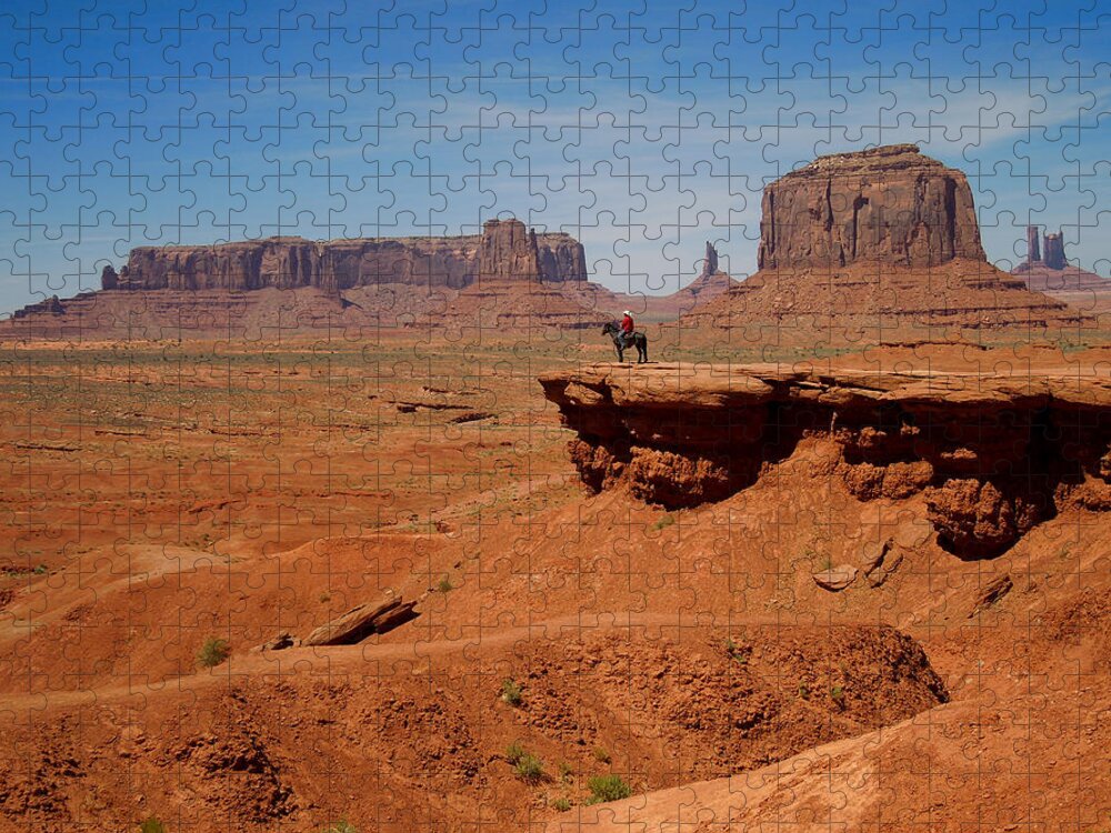Horse Jigsaw Puzzle featuring the photograph Horse and Rider in Monument Valley by Alan Socolik