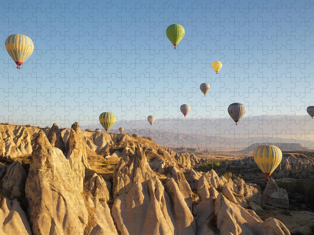 Scenics Jigsaw Puzzle featuring the photograph Hot Air Balloons At Dawn, Cappadocia by David Clapp