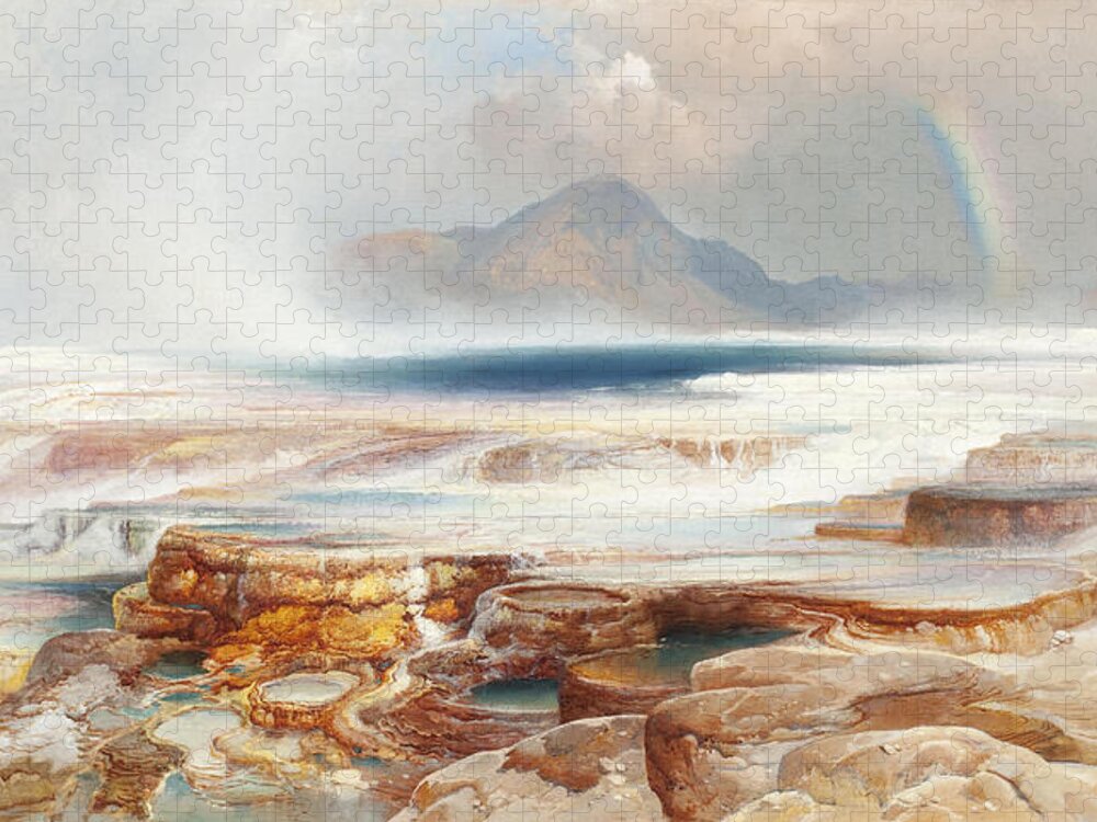 Hot Springs Of The Yellowstone Jigsaw Puzzle featuring the painting Hot Springs of the Yellowstone by Thomas Moran