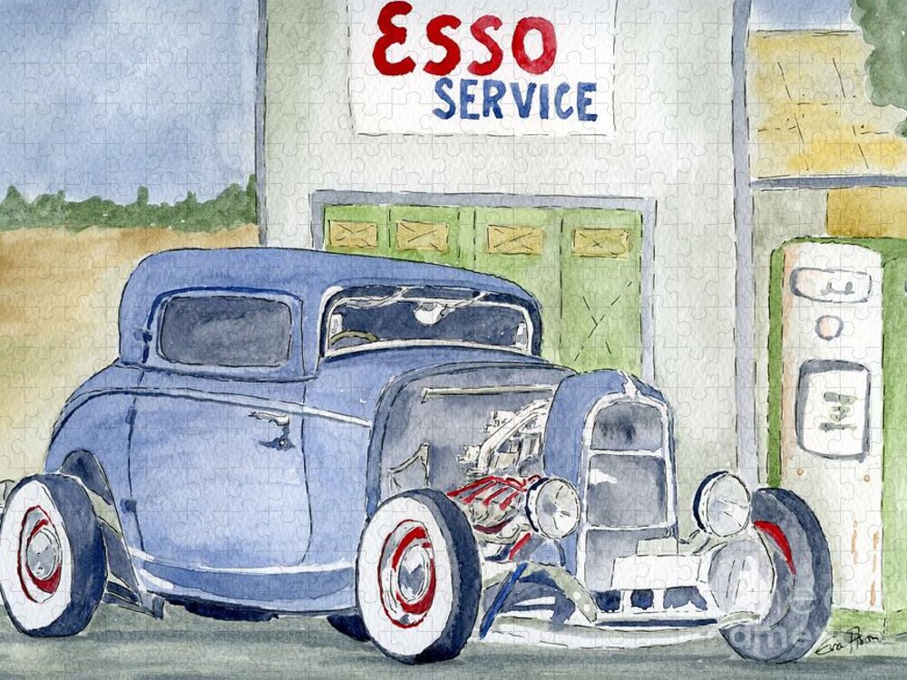 Hot Rod Jigsaw Puzzle featuring the painting HotRod II by Eva Ason