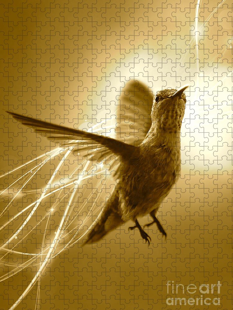 Unique Hummingbird Art Jigsaw Puzzle featuring the photograph Hummingbird Magic - Sepia by Carol Groenen