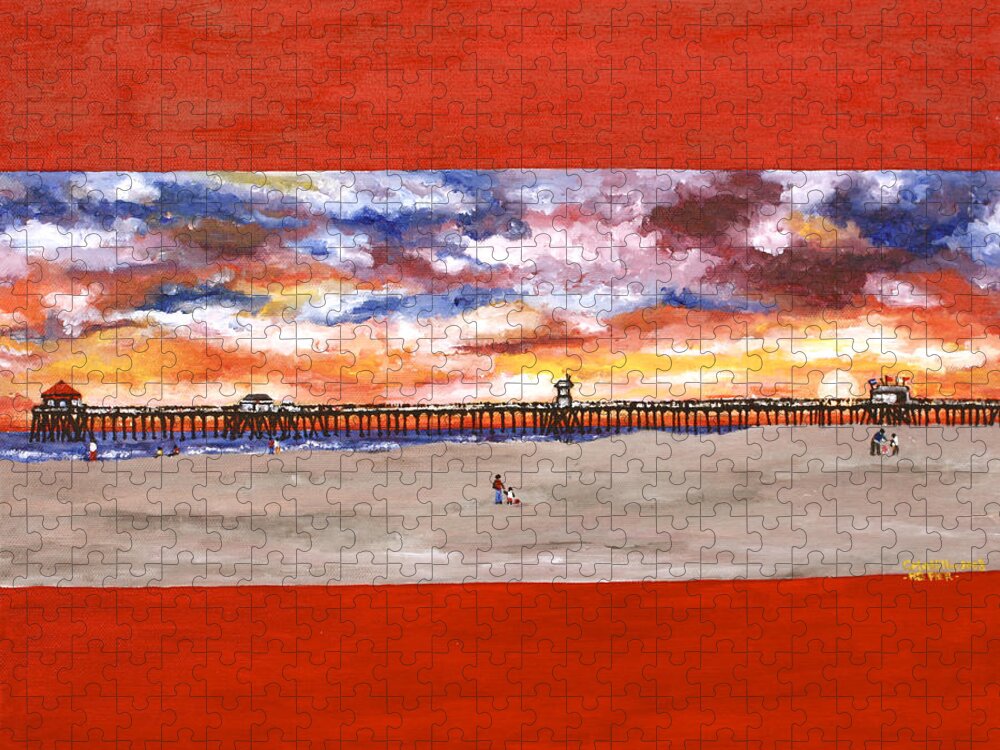 Beach Jigsaw Puzzle featuring the painting Huntington Beach Pier 3 by Carol Tsiatsios