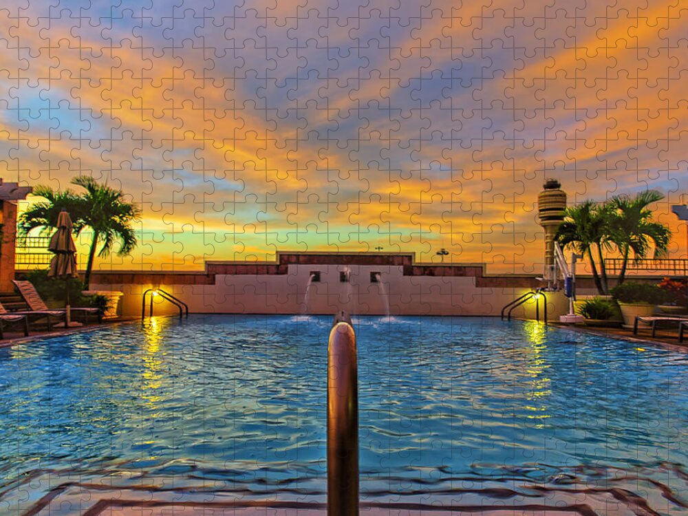 Pool Jigsaw Puzzle featuring the photograph Hyatt Morning Pool by Bill and Linda Tiepelman