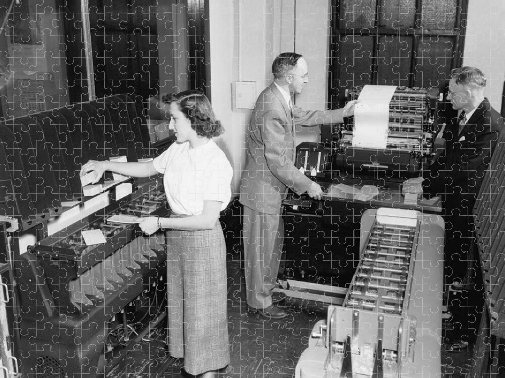 1035-791 Jigsaw Puzzle featuring the photograph IBM Punch Card Machines by Underwood Archives