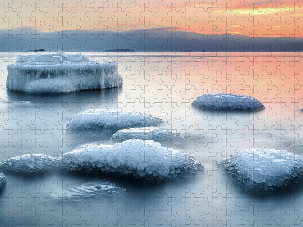 Scenics Jigsaw Puzzle featuring the photograph Ice Covered Rocks In Sea by Fineartphotoshots / Vesa Pihanurmi