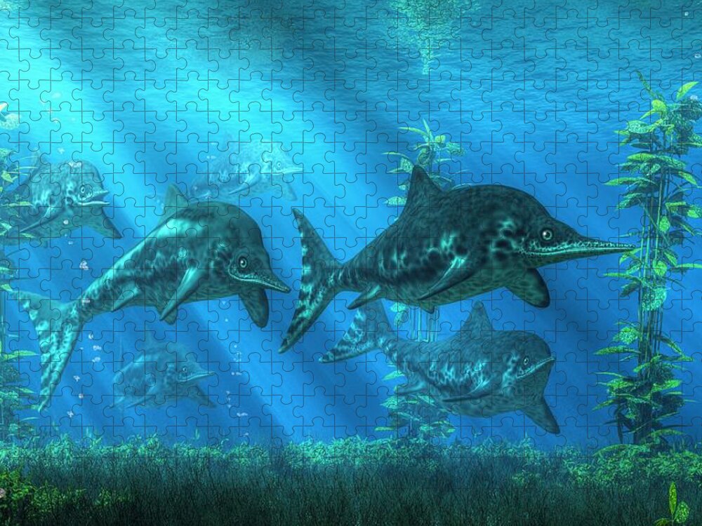 Ichthyosaur Jigsaw Puzzle featuring the digital art Ichthyosaurs by Daniel Eskridge