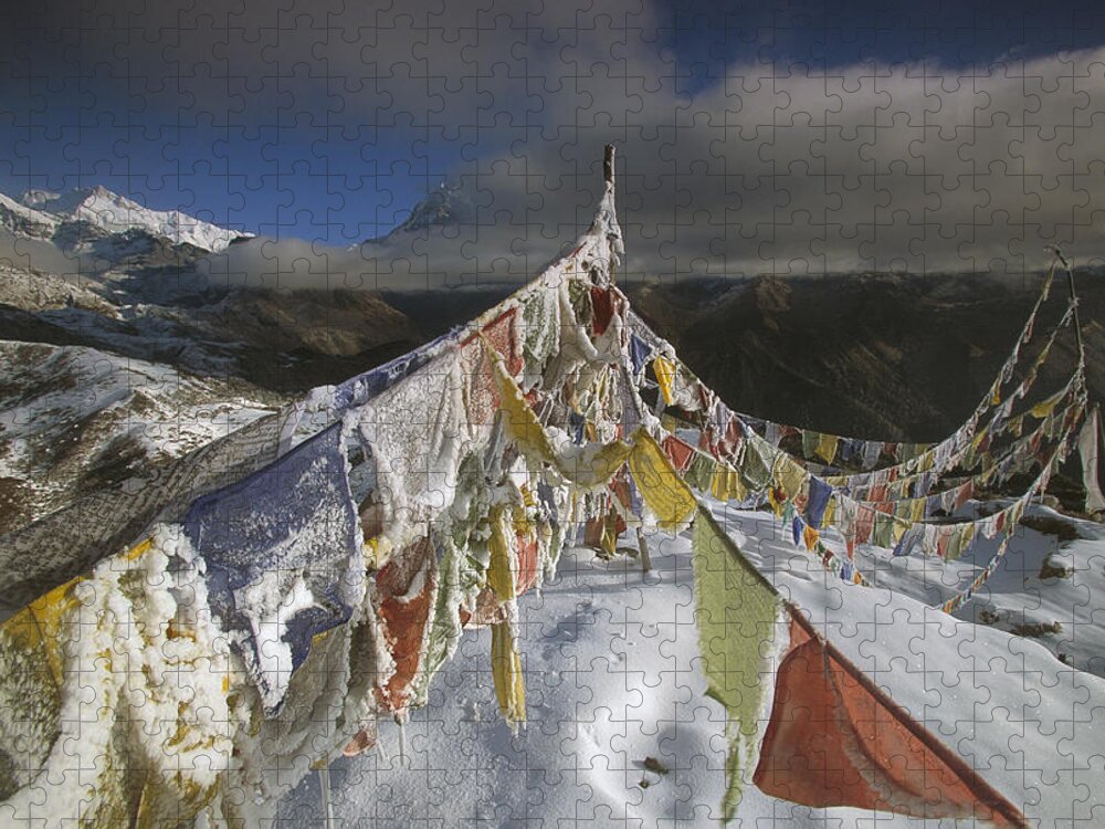 Feb0514 Jigsaw Puzzle featuring the photograph Icy Prayer Flags Himalaya India by Colin Monteath