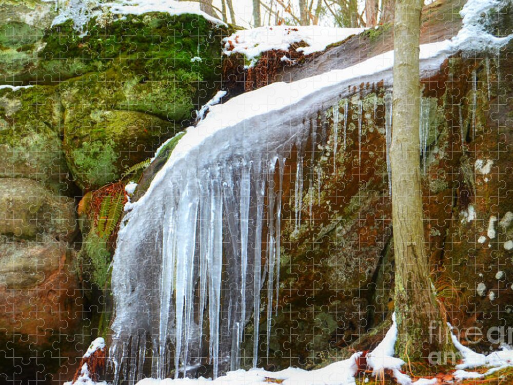 Landscape Jigsaw Puzzle featuring the photograph Icy Waterfall by Peggy Franz