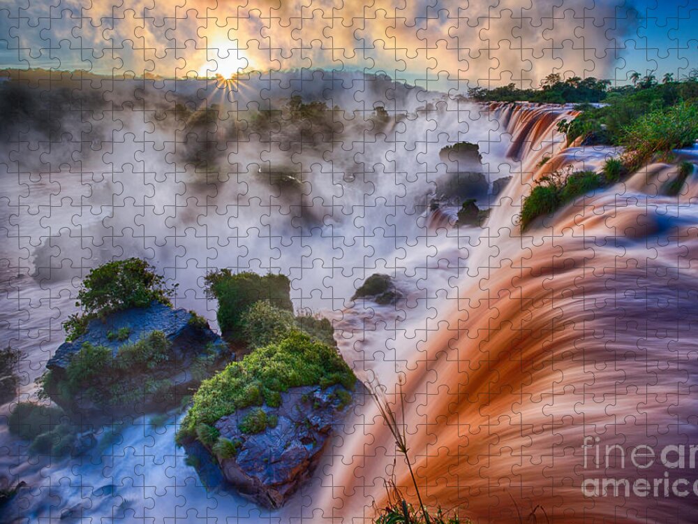 America Jigsaw Puzzle featuring the photograph Iguazu Sunrise by Inge Johnsson