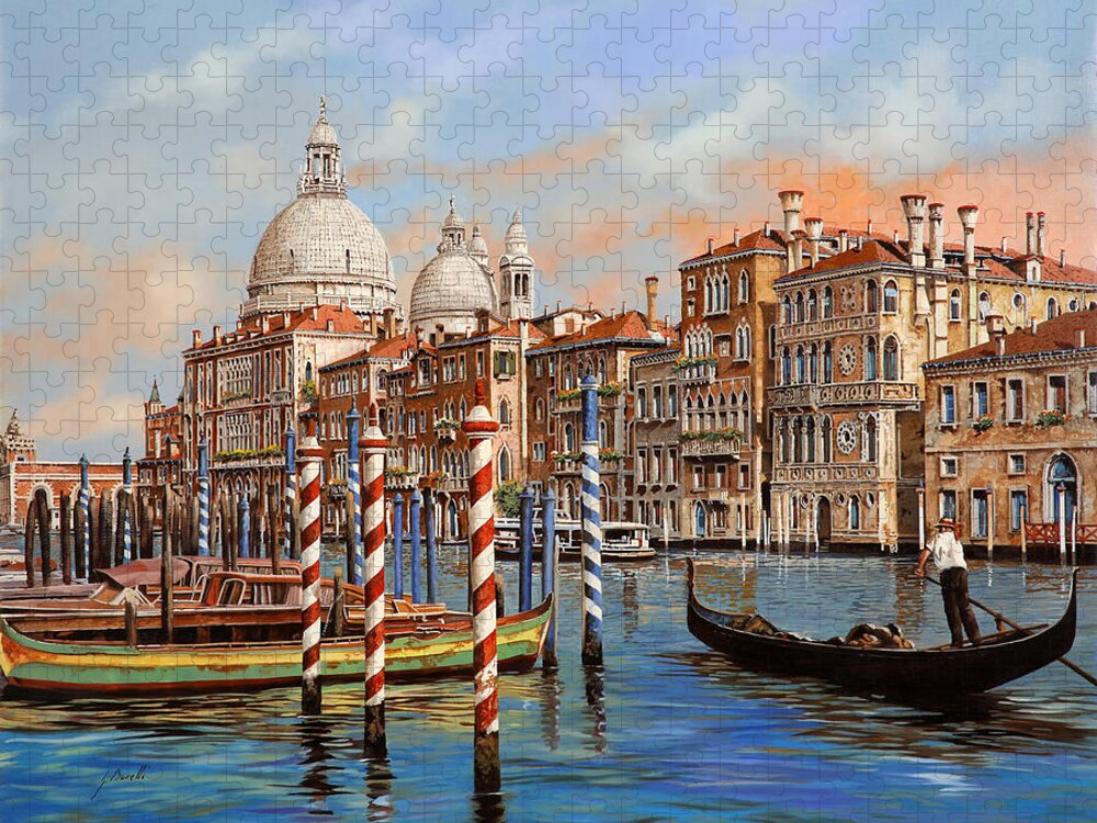 Venice Jigsaw Puzzle featuring the painting il Canal Grande e il gondoliere by Guido Borelli