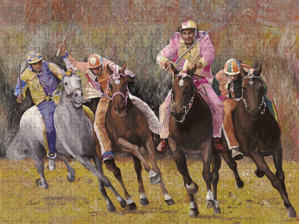 Palio Jigsaw Puzzle featuring the painting il palio dell'Assunta by Guido Borelli