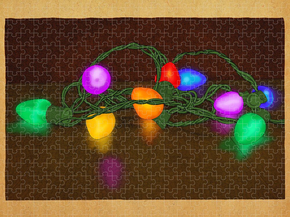 Lights Christmas Holiday Colors Jigsaw Puzzle featuring the drawing Illumination by Meg Shearer