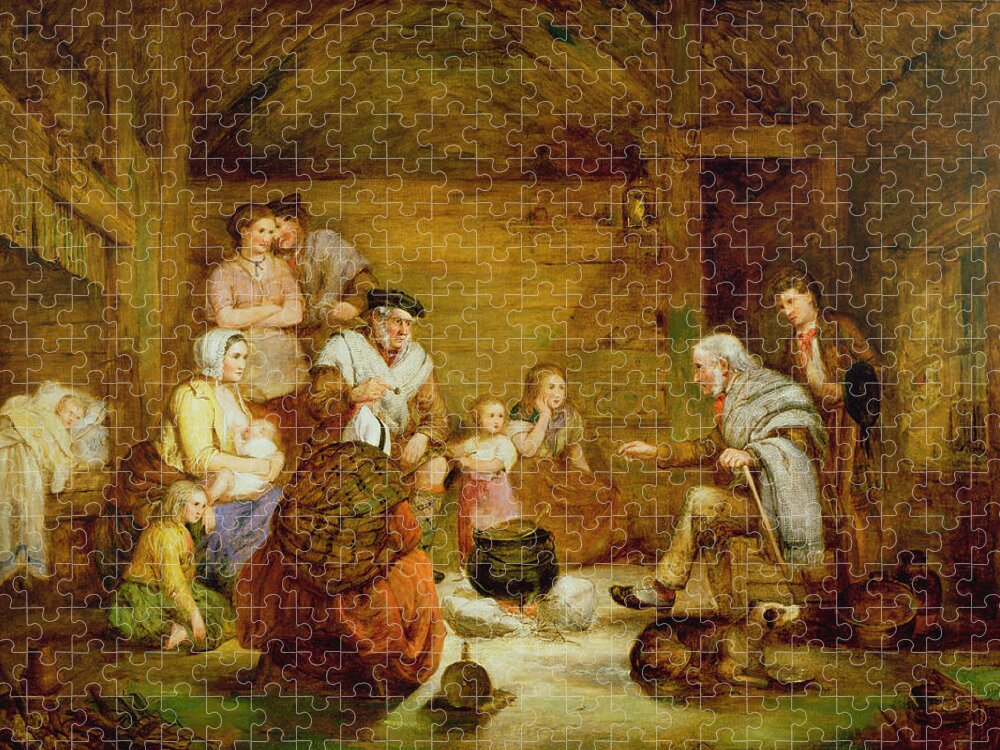 Genre Scene Jigsaw Puzzle featuring the painting In The Crofters Home, 1868 by Alexander Leggett