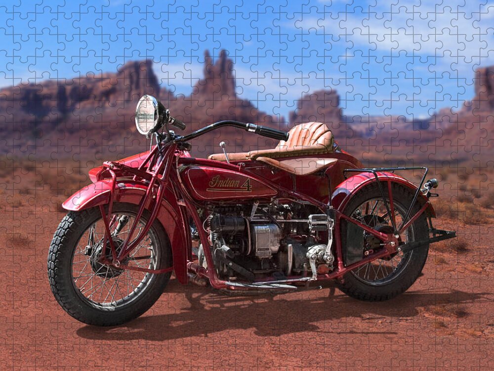 Indian Motorcycle Jigsaw Puzzle featuring the photograph Indian 4 Sidecar 2 by Mike McGlothlen