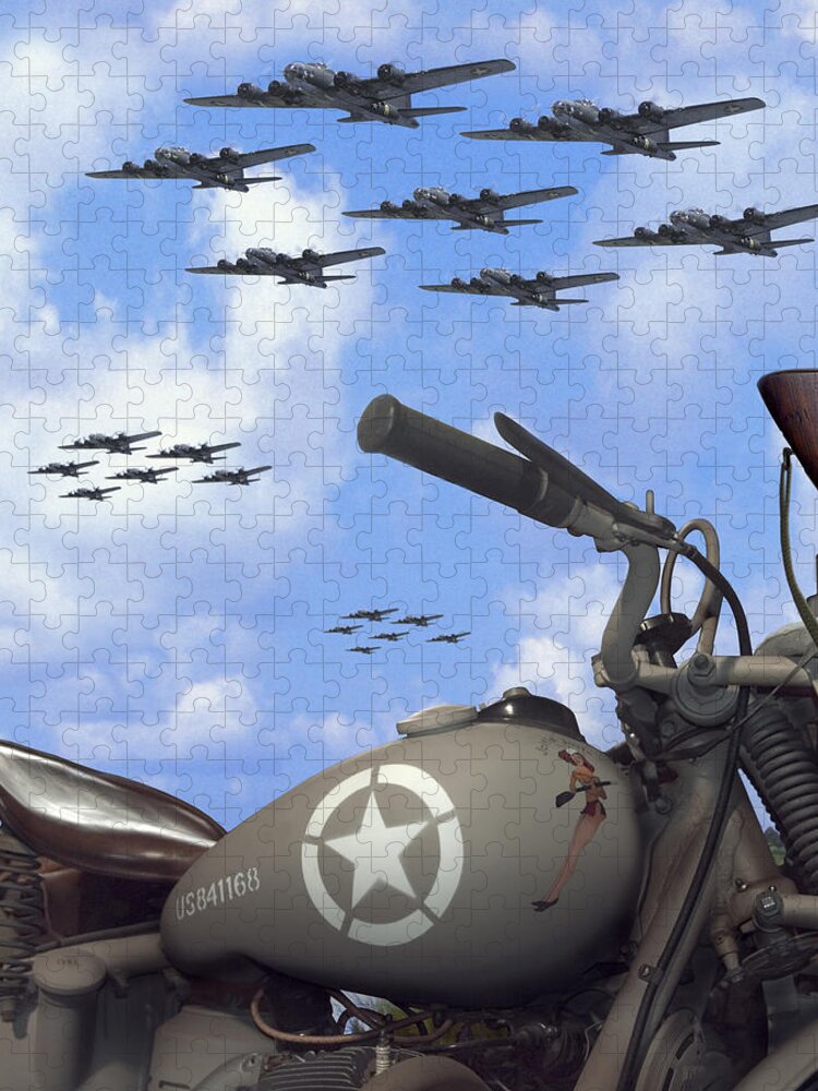 Ww2 Jigsaw Puzzle featuring the photograph Indian 841 And The B-17 Bomber SQ by Mike McGlothlen