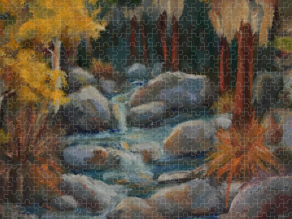Stream Jigsaw Puzzle featuring the painting Indian Canyon Creek by Maria Hunt