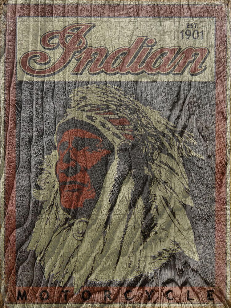 Indian Motorcycle Poster Textured Jigsaw Puzzle featuring the photograph Indian Motorcycle PosterTextured by Wes and Dotty Weber