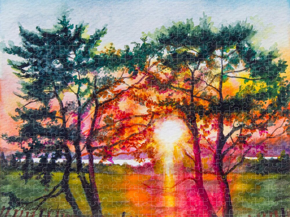 Sunset Jigsaw Puzzle featuring the painting Indian River Sunset by Patricia Allingham Carlson