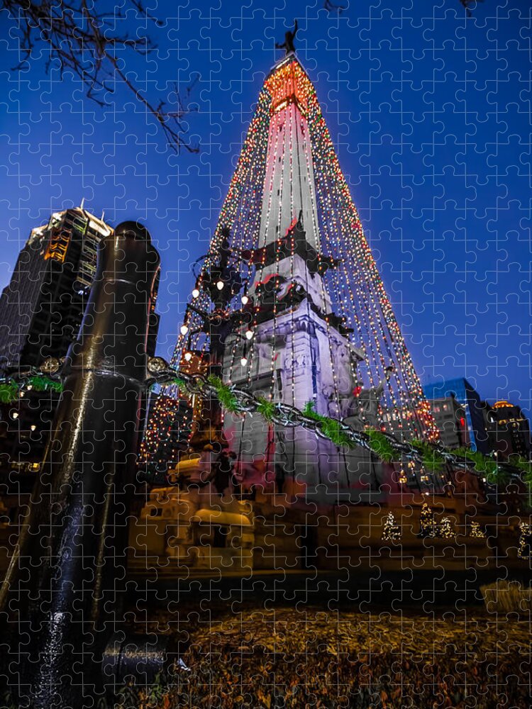 Christmas Jigsaw Puzzle featuring the photograph Indiana - Soldiers and Sailers Monument with Lights by Ron Pate