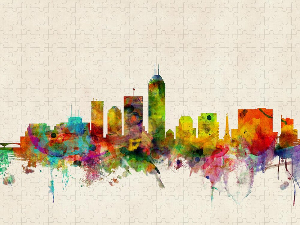 Watercolour Jigsaw Puzzle featuring the digital art Indianapolis Indiana Skyline by Michael Tompsett