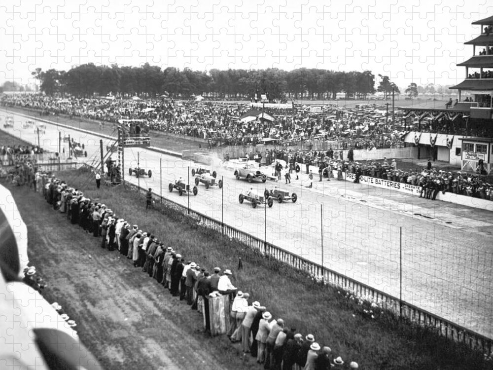 1920's Jigsaw Puzzle featuring the photograph Indy 500 Auto Race by Underwood Archives