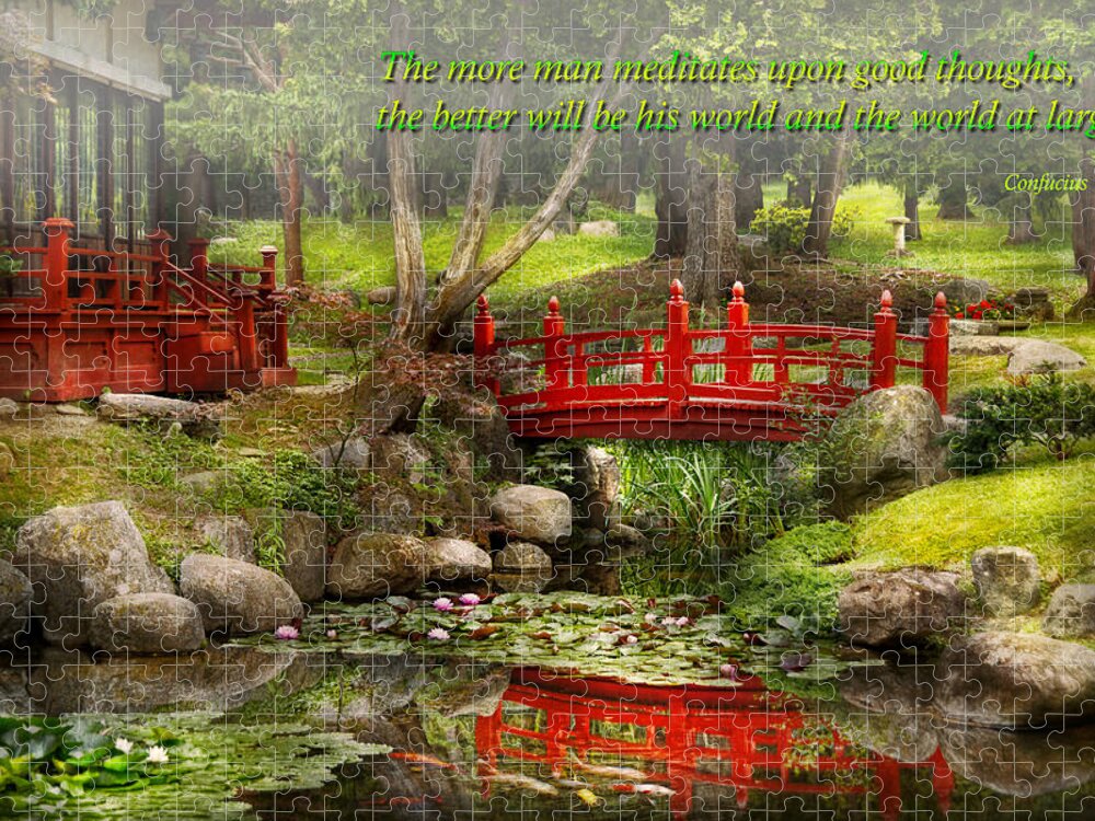 Teahouse Jigsaw Puzzle featuring the photograph Inspiration - Japanese Garden - Meditation by Mike Savad