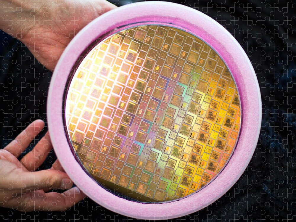 Science Jigsaw Puzzle featuring the photograph Integrated Circuits On Silicon Wafer by Science Source