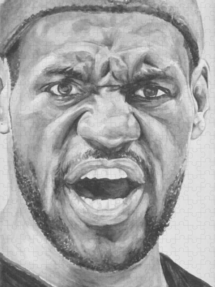 Lebron Jigsaw Puzzle featuring the painting Intensity Lebron James by Tamir Barkan