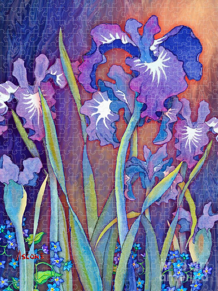 Iris Jigsaw Puzzle featuring the mixed media Iris Bouquet by Teresa Ascone