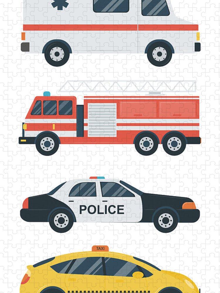 Ambulance Jigsaw Puzzle featuring the digital art Isolated Transport Icons. Police Car by Switchpipipi