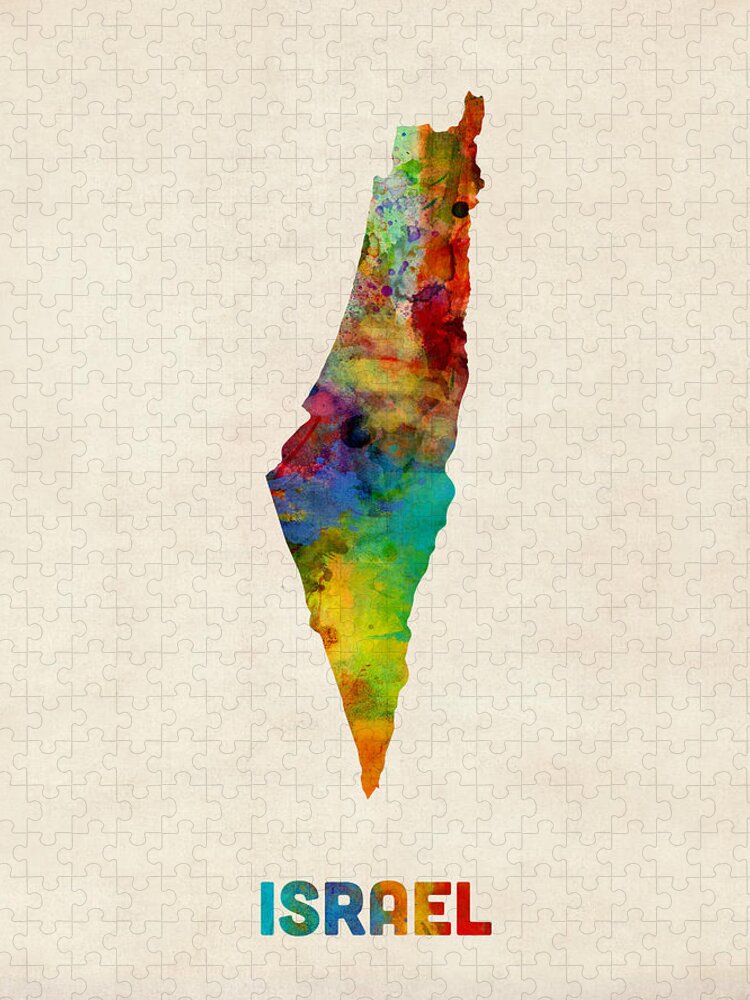 Map Art Jigsaw Puzzle featuring the digital art Israel Watercolor Map by Michael Tompsett
