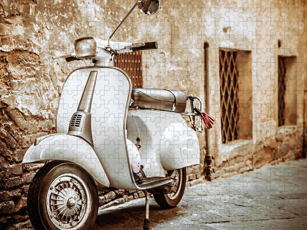 Mode Of Transport Jigsaw Puzzle featuring the photograph Italian Scooter In Grungy Alley by Giorgiomagini