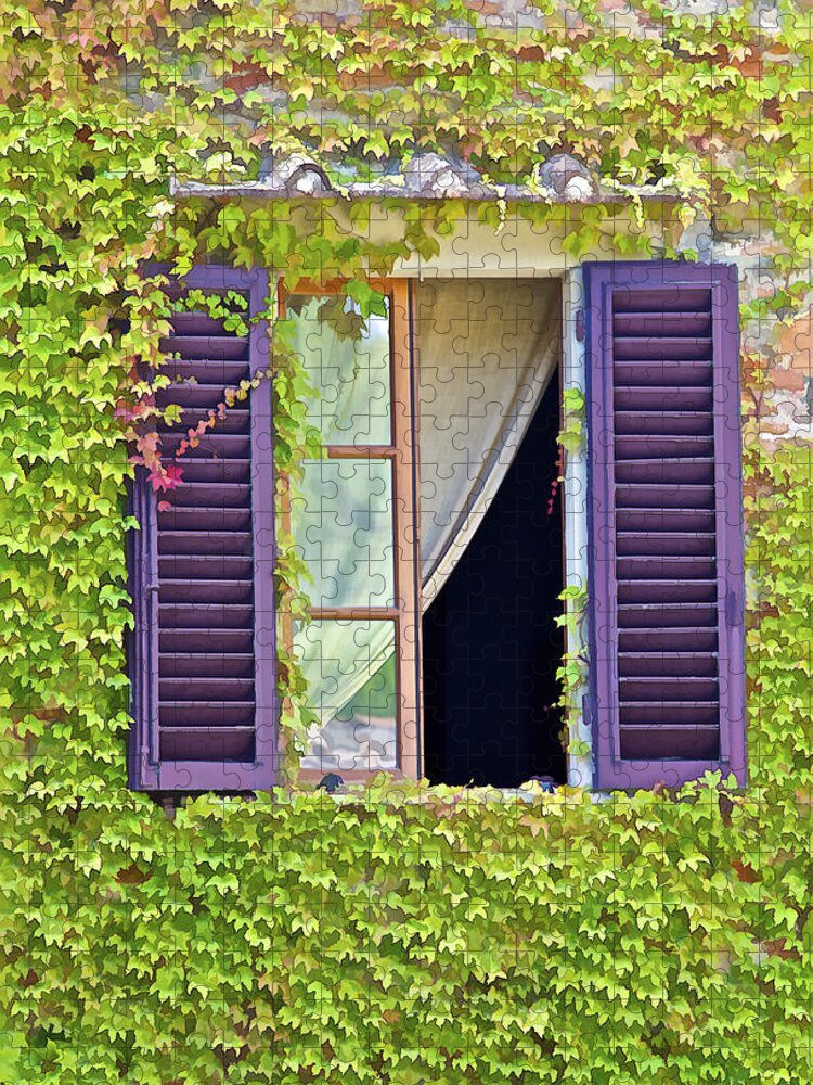 Art Jigsaw Puzzle featuring the photograph Ivy Covered Window of Tuscany by David Letts