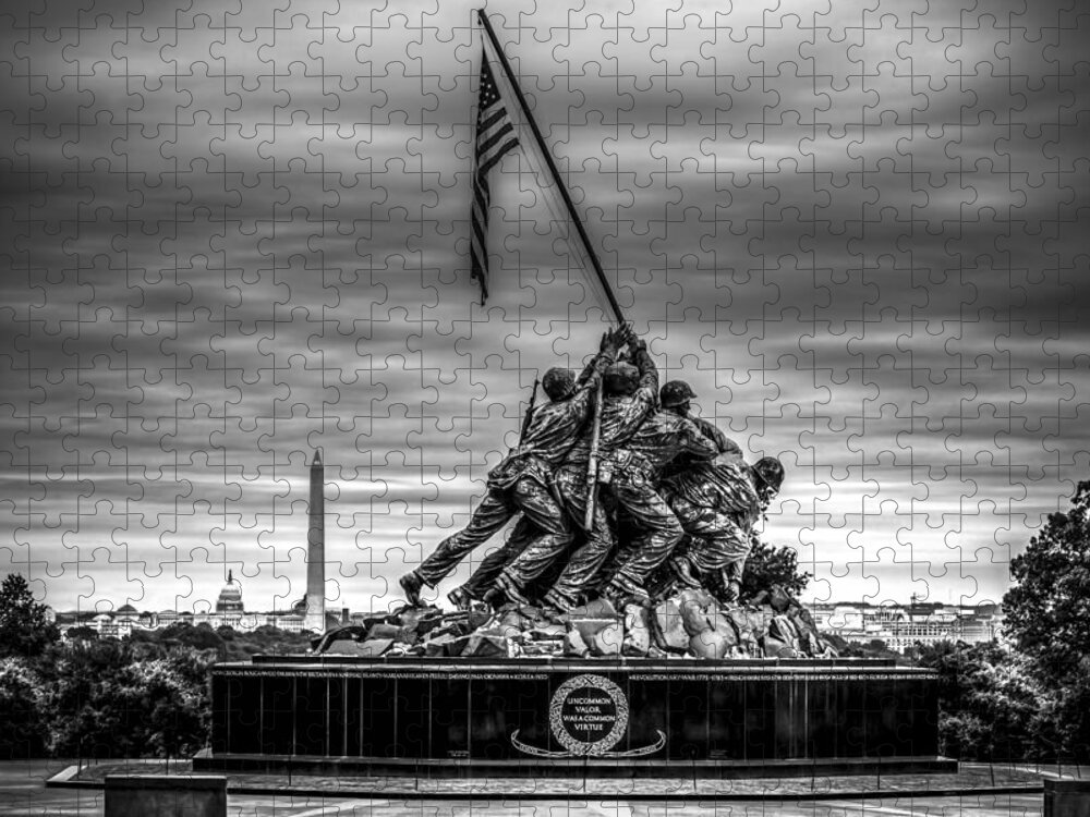 Iwo Jima Monument Jigsaw Puzzle featuring the photograph Iwo Jima Monument Black and White by David Morefield