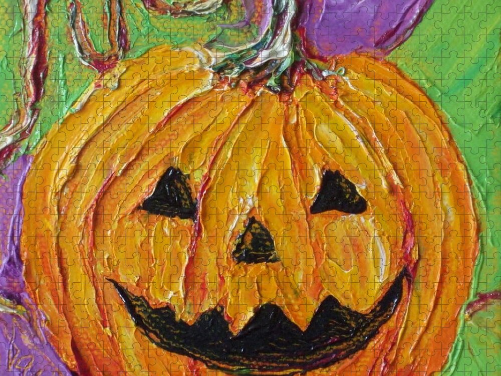 Pumpkin Paintings Jigsaw Puzzle featuring the painting Jack-O-Lantern by Paris Wyatt Llanso