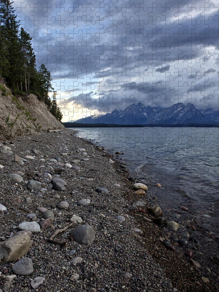Lake Jigsaw Puzzle featuring the photograph Jackson Lake Shore with Grand Tetons by Belinda Greb