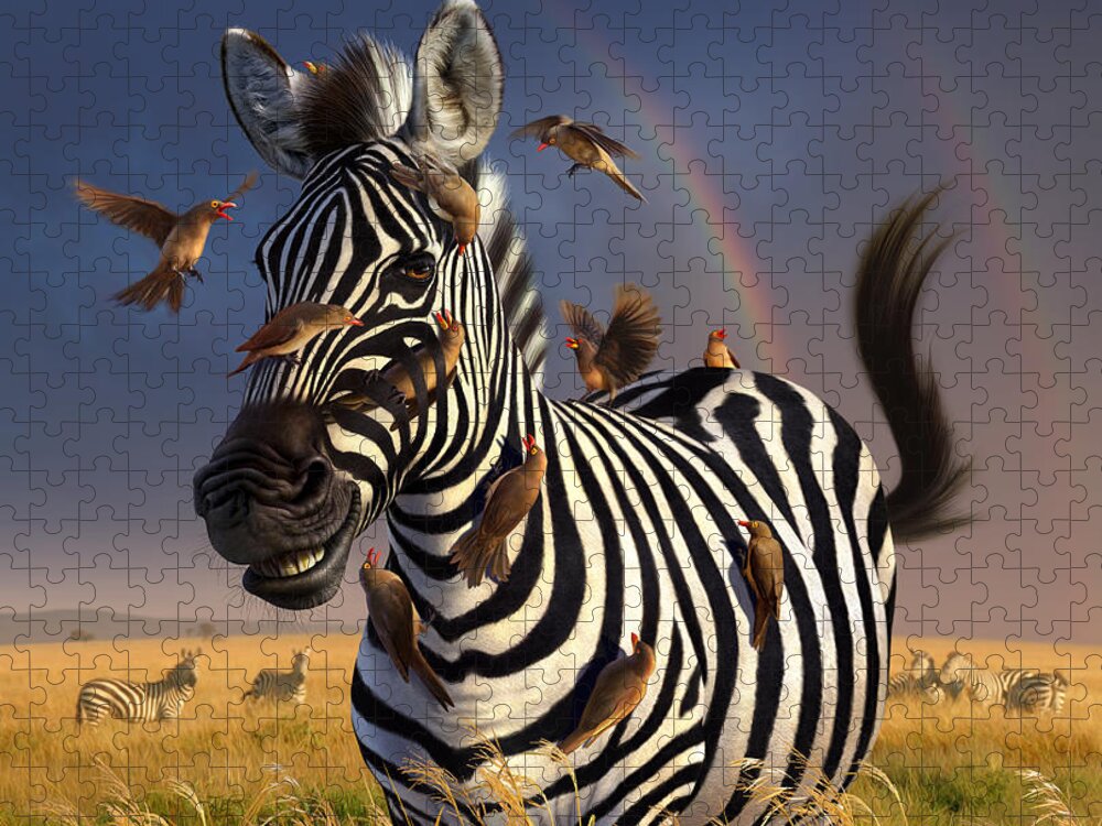 Zebra Jigsaw Puzzle featuring the digital art Jailbird by Jerry LoFaro