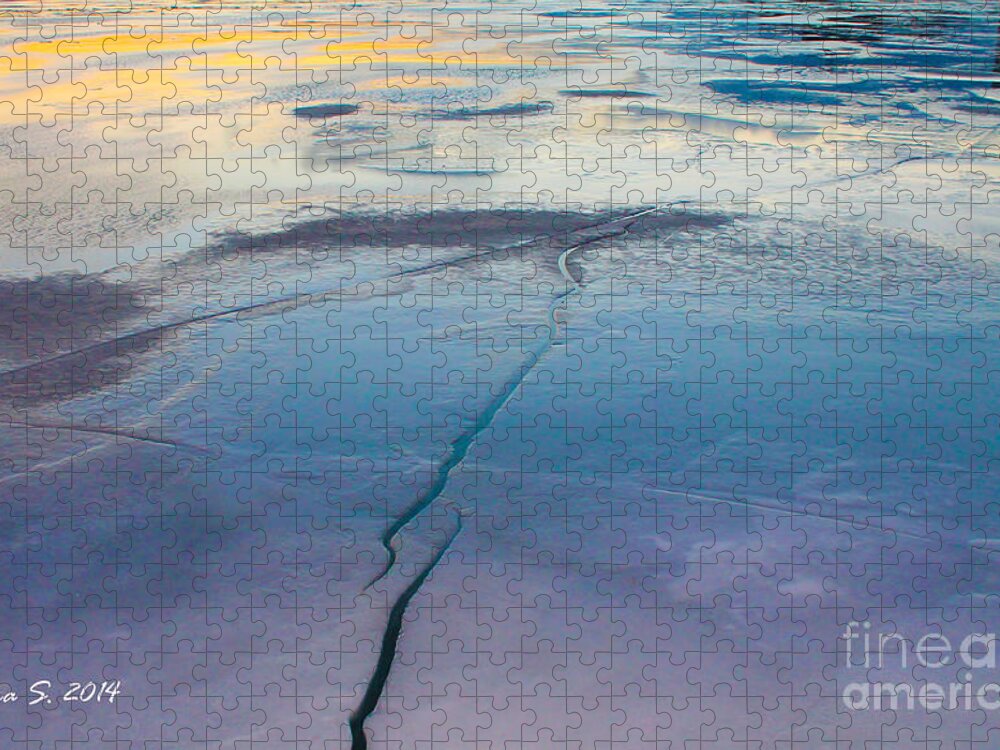 Water Jigsaw Puzzle featuring the photograph January Sunset on a Frozen Lake by Nina Silver