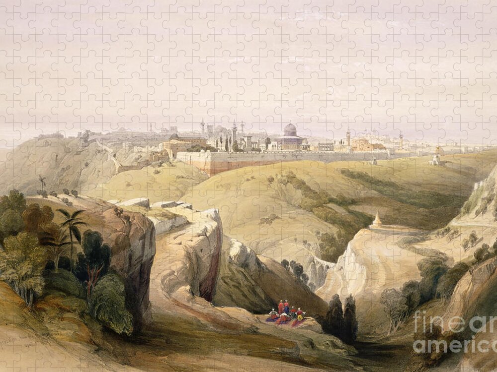 The Holy Land Jigsaw Puzzle featuring the painting Jerusalem from the Mount of Olives by David Roberts