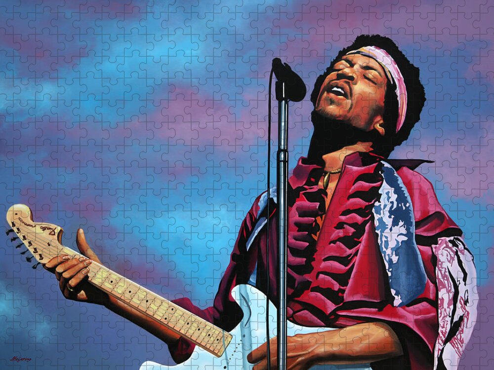Jimi Hendrix Jigsaw Puzzle featuring the painting Jimi Hendrix 2 by Paul Meijering