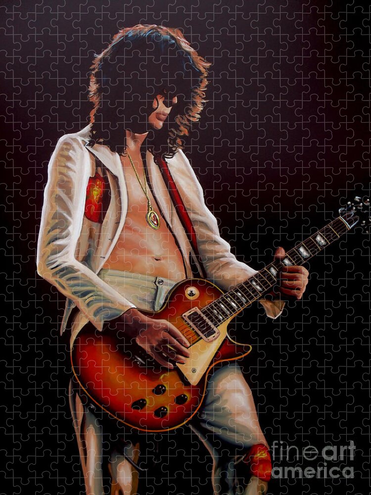 Jimmy Page Jigsaw Puzzle featuring the painting Jimmy Page in Led Zeppelin Painting by Paul Meijering