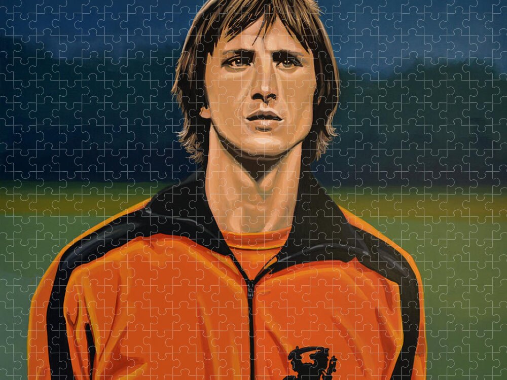 Johan Cruijff Jigsaw Puzzle featuring the painting Johan Cruyff Oranje by Paul Meijering