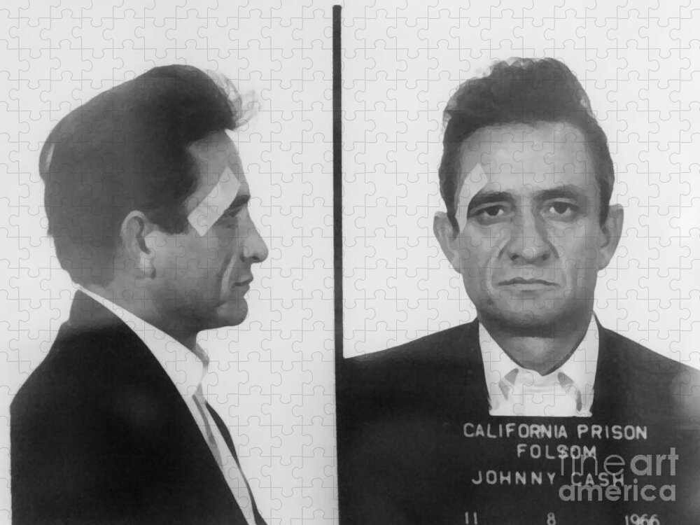 Johnny Cash Jigsaw Puzzle featuring the mixed media Johnny Cash Folsom Prison Wall Art Canvas Print, by David Millenheft