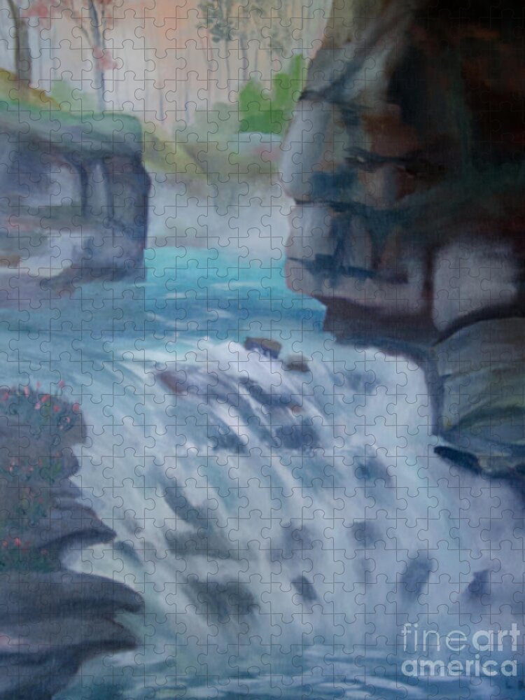 Johnston Canyon Jigsaw Puzzle featuring the painting Johnston Canyon by Laurel Best