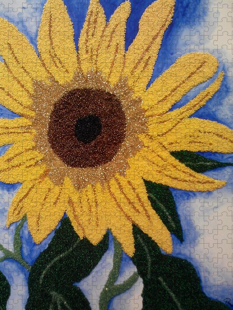 Czech Glass Beads Jigsaw Puzzle featuring the painting Joshua's Sunflower by Pamela Henry