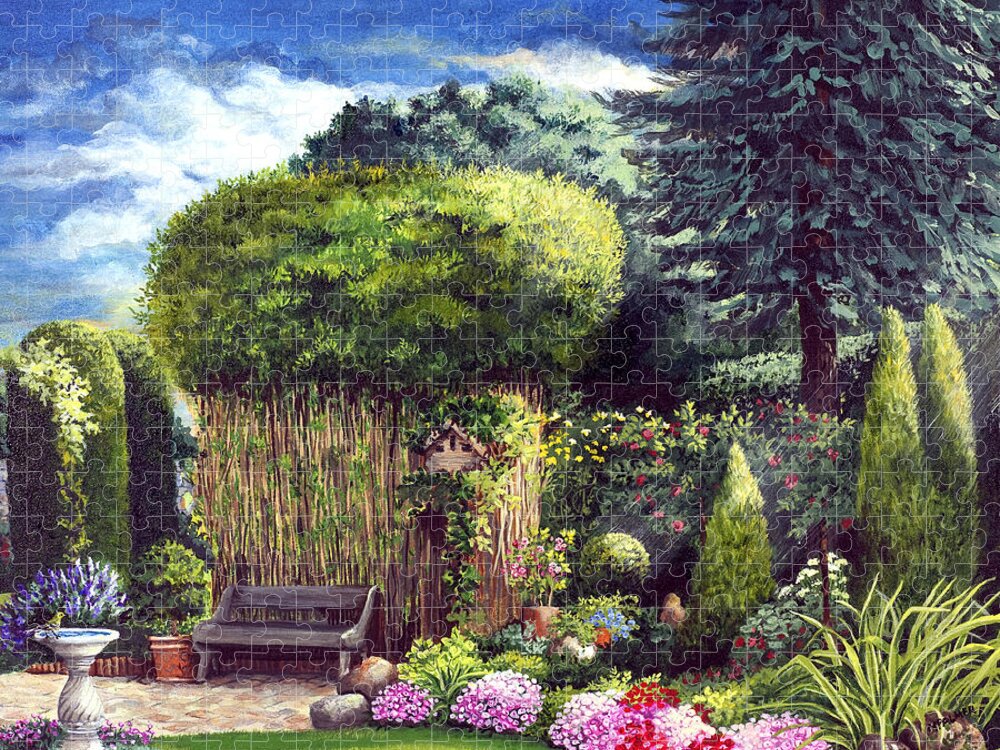 Garden Path Jigsaw Puzzle featuring the painting Joy's Garden by Mary Palmer