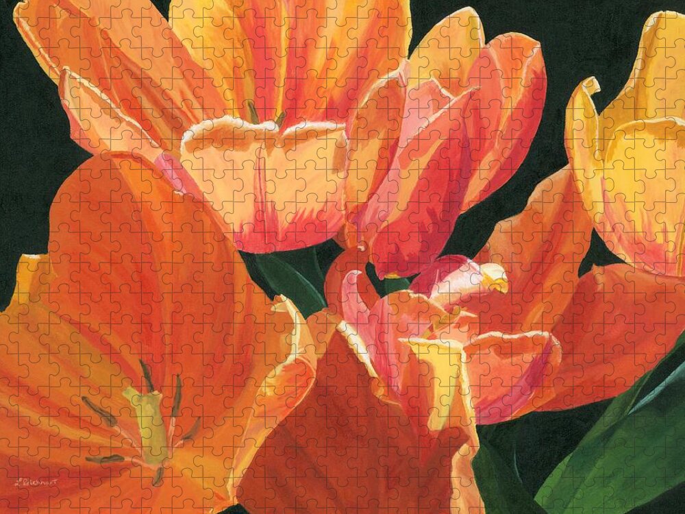 Tulips Jigsaw Puzzle featuring the painting Julie's Tulips by Lynne Reichhart