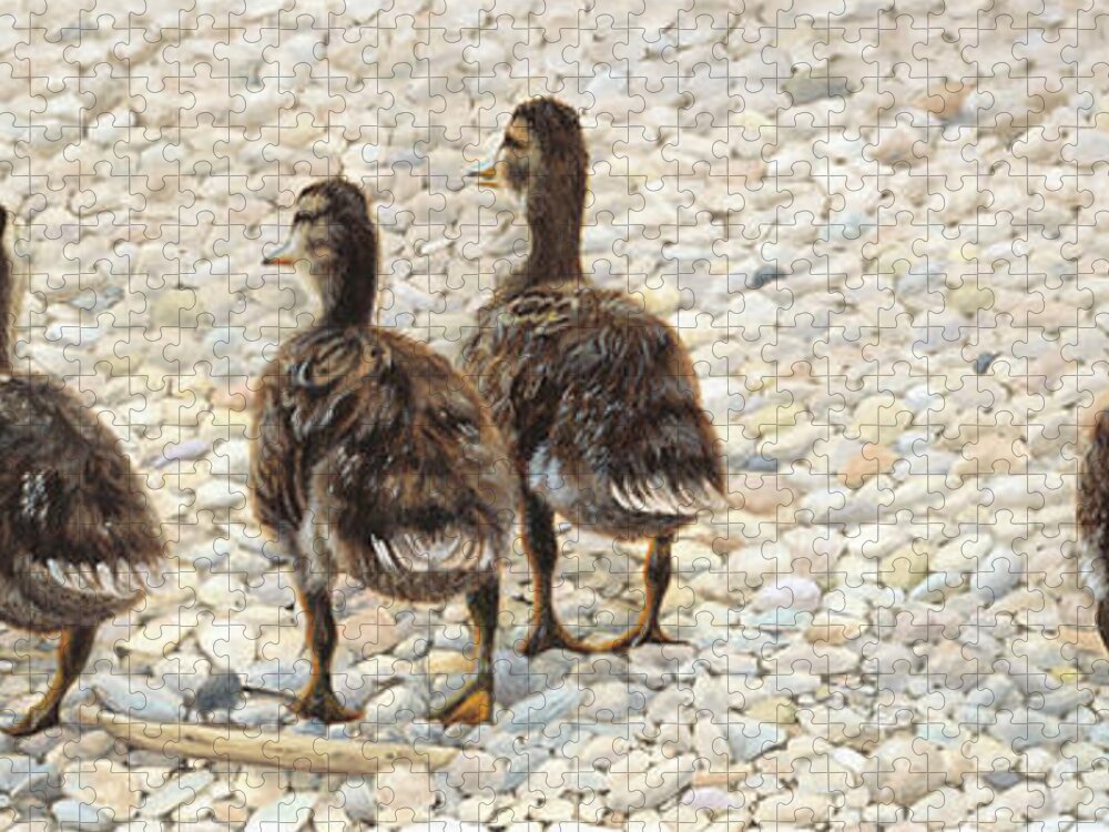 Ducklings Jigsaw Puzzle featuring the painting On The Shore by Tammy Taylor